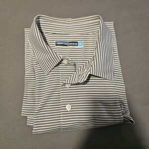 Roundtree & Yorke White Button-Down Shirt with Black Pinstripes